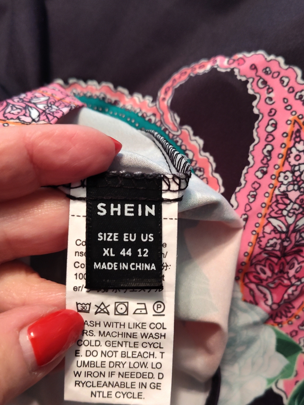 SHEIN Black Wide-Leg Floral Paisley Pants with Pink, Orange & White Flowers - Picture 3 of 3